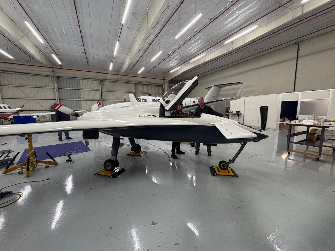 Mobius and King Air together inside Hangar 1 at Santa Monica Airport